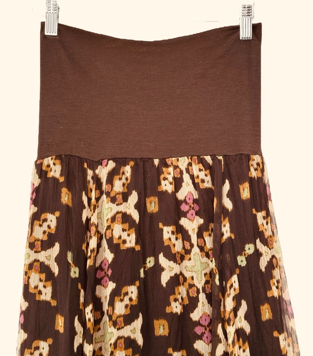 Willow + Clay Wm Small Brown Beige Crinkle Flowy Pullup Maxi Skirt - Picture 3 of 5